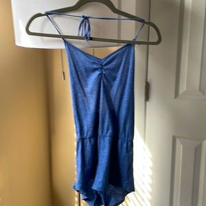 Tie-up + open back blue romper from Aritzia